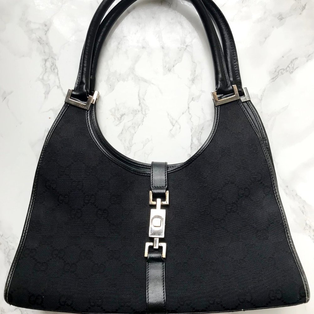 Classic Gucci Black Canvas Shouler Bag